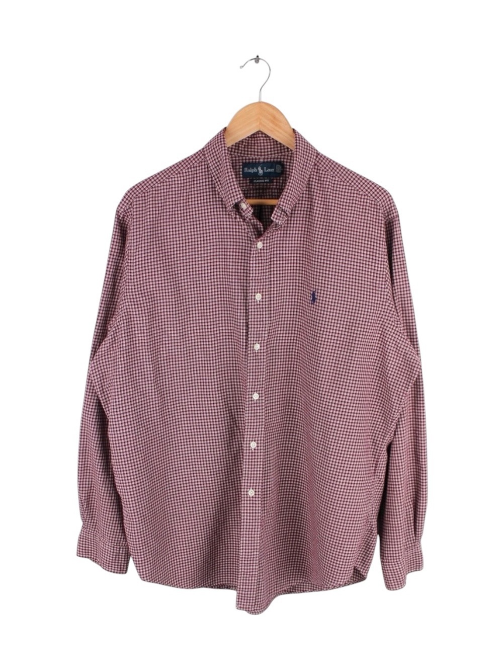 Ralph Lauren Classic Fit Button‎ Down Shirt XL Red Blue Micro Check Plaid Cotton